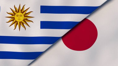 Uruguay ve Japonya 'nın iki bayrağı. Kaliteli bir iş geçmişi. 3d illüstrasyon