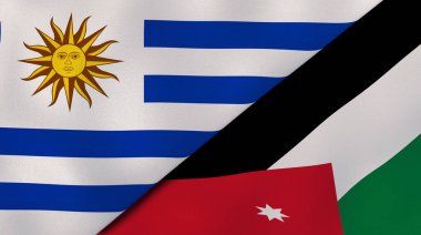 Uruguay ve Ürdün 'ün iki bayrağı. Kaliteli bir iş geçmişi. 3d illüstrasyon