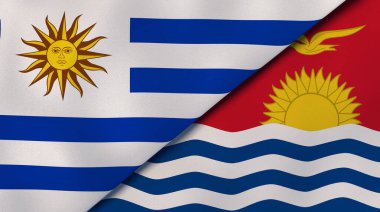 Uruguay ve Kiribati 'nin iki bayrağı. Kaliteli bir iş geçmişi. 3d illüstrasyon