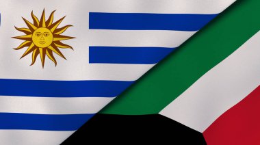 Uruguay ve Kuveyt 'in iki bayrağı. Kaliteli bir iş geçmişi. 3d illüstrasyon