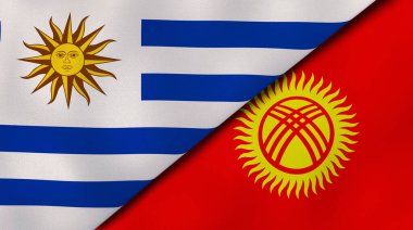 Uruguay ve Kırgızistan 'ın iki bayrağı. Kaliteli bir iş geçmişi. 3d illüstrasyon