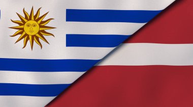 Uruguay ve Letonya 'nın iki bayrağı. Kaliteli bir iş geçmişi. 3d illüstrasyon
