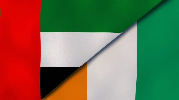 Dwie Flagi Stanów Zjednoczonych Emiratów Arabskich Wybrzeża Kości Słoniowej Wysokiej — Zdjęcie stockowe
