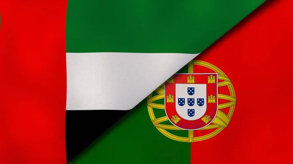 Två Flaggstater Förenade Arabemiraten Och Portugal Hög Kvalitet Affärsbakgrund Illustration — Stockfoto