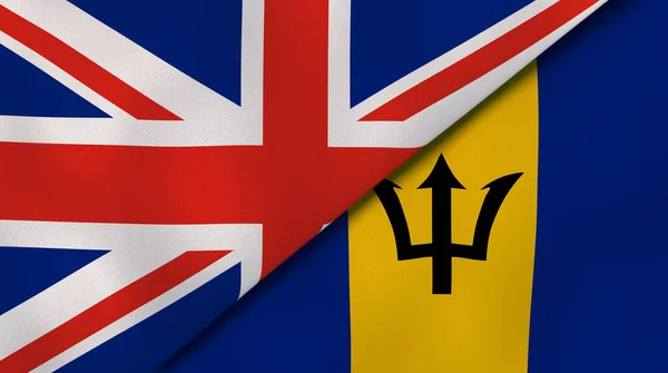 Δύο Κράτη Σημαίες Του Ηνωμένου Βασιλείου Και Μπαρμπάντος Επαγγελματικό Υπόβαθρο — Φωτογραφία Αρχείου