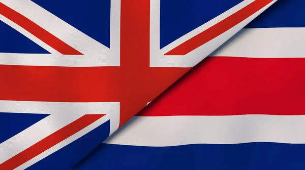 Dois Estados Bandeiras Reino Unido Costa Rica Fundo Negócios Alta — Fotografia de Stock
