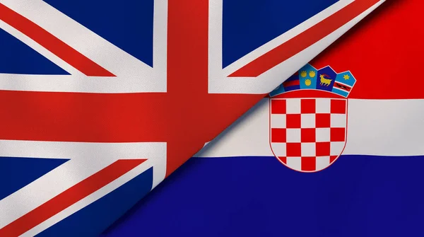 Dva Státy Vlajky Spojeného Království Chorvatska Vysoce Kvalitní Obchodní Zázemí — Stock fotografie