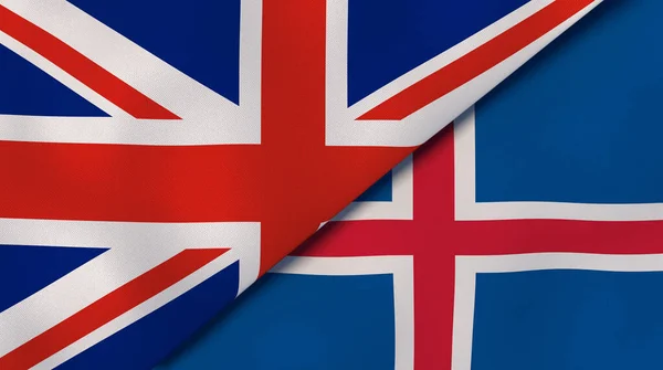 Twee Vlaggen Van Het Verenigd Koninkrijk Ijsland Hoge Kwaliteit Zakelijke — Stockfoto