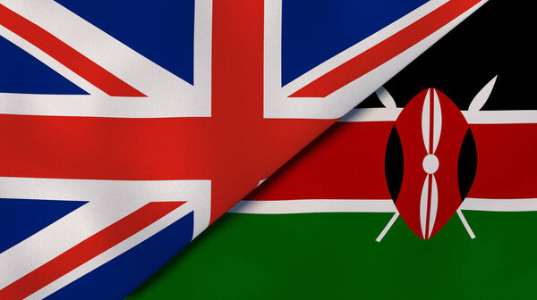 Флаги двух штатов Великобритании и Кении. Высококачественный бизнес-фон. 3d иллюстрация
