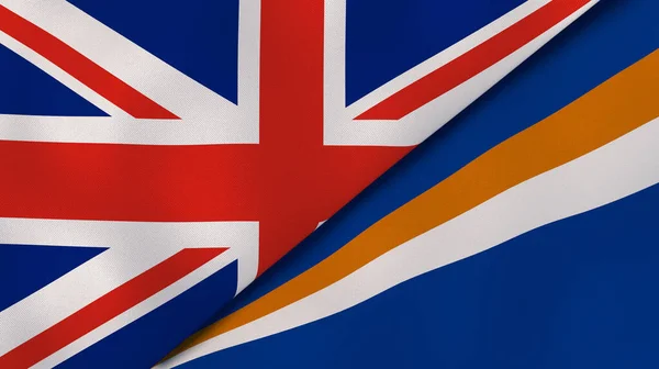 Dvě Vlajky Spojeného Království Marshallových Ostrovů Vysoce Kvalitní Obchodní Zázemí — Stock fotografie