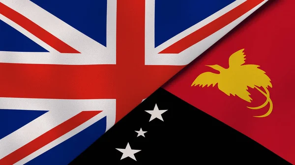 英国和巴布亚新几内亚的两个国家的国旗 高质量的商业背景 3D说明 — 图库照片