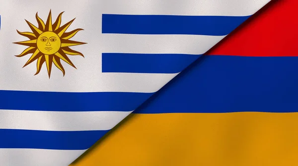 Dois Estados Bandeiras Uruguai Armênia Fundo Negócios Alta Qualidade Ilustração — Fotografia de Stock