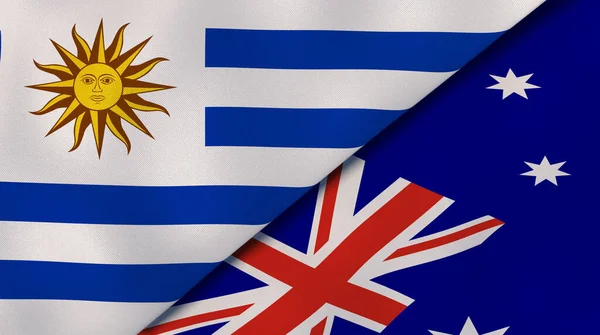 Twee Vlaggen Van Uruguay Australië Hoge Kwaliteit Zakelijke Achtergrond Illustratie — Stockfoto