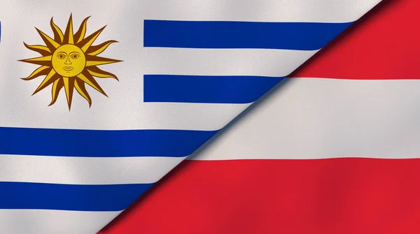 Twee Vlaggen Van Uruguay Oostenrijk Hoge Kwaliteit Zakelijke Achtergrond Illustratie — Stockfoto