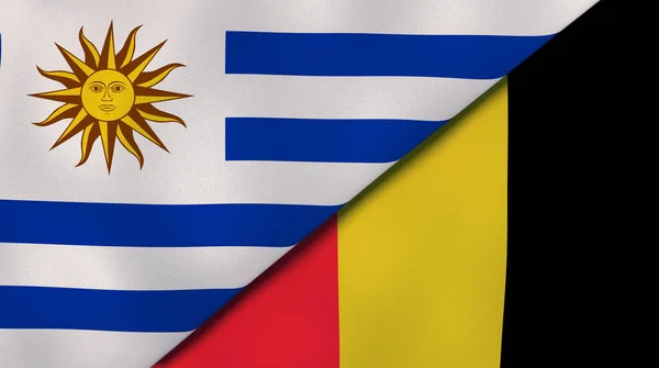 Zwei Staaten Flaggen Von Uruguay Und Belgien Hochwertiger Geschäftlicher Hintergrund — Stockfoto