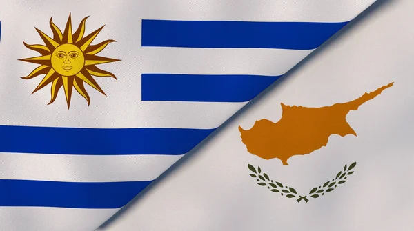 Twee Vlaggen Van Uruguay Cyprus Hoge Kwaliteit Zakelijke Achtergrond Illustratie — Stockfoto