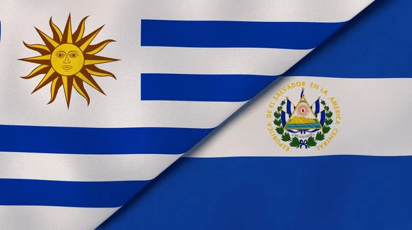 Två Delstater Flaggar Uruguay Och Salvador Hög Kvalitet Affärsbakgrund Illustration — Stockfoto