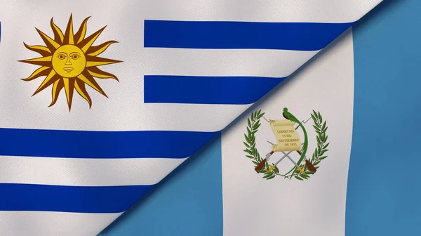 Dos Estados Banderas Uruguay Guatemala Fondo Negocio Alta Calidad Ilustración —  Fotos de Stock