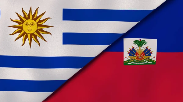 Dos Estados Banderas Uruguay Haití Fondo Negocio Alta Calidad Ilustración —  Fotos de Stock