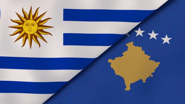 Twee Vlaggen Van Uruguay Kosovo Hoge Kwaliteit Zakelijke Achtergrond Illustratie — Stockfoto