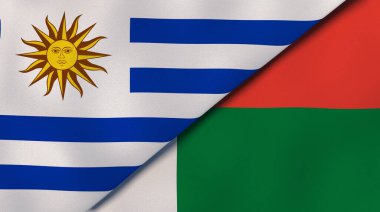 Uruguay ve Madagaskar 'ın iki bayrağı. Kaliteli bir iş geçmişi. 3d illüstrasyon