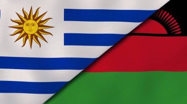 Uruguay ve Malawi 'nin iki bayrağı. Kaliteli bir iş geçmişi. 3d illüstrasyon
