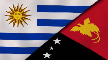 Uruguay ve Papua Yeni Gine 'nin iki bayrağı. Kaliteli bir iş geçmişi. 3d illüstrasyon