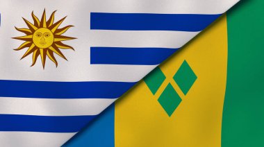 Uruguay, Saint Vincent ve Grenadines 'in iki bayrağı. Kaliteli bir iş geçmişi. 3d illüstrasyon