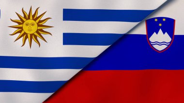 Uruguay ve Slovenya 'nın iki bayrağı. Kaliteli bir iş geçmişi. 3d illüstrasyon