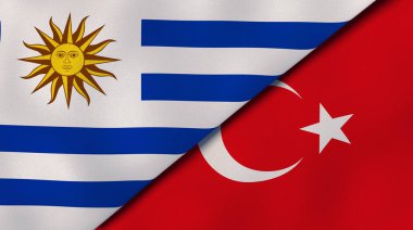 Uruguay ve Türkiye 'nin iki bayrağı. Kaliteli bir iş geçmişi. 3d illüstrasyon