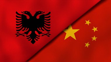 Arnavutluk ve Çin 'in iki bayrağı. Kaliteli bir iş geçmişi. 3d illüstrasyon