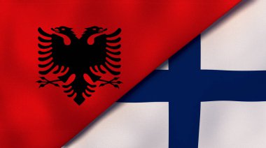 Arnavutluk ve Finlandiya 'nın iki bayrağı. Kaliteli bir iş geçmişi. 3d illüstrasyon