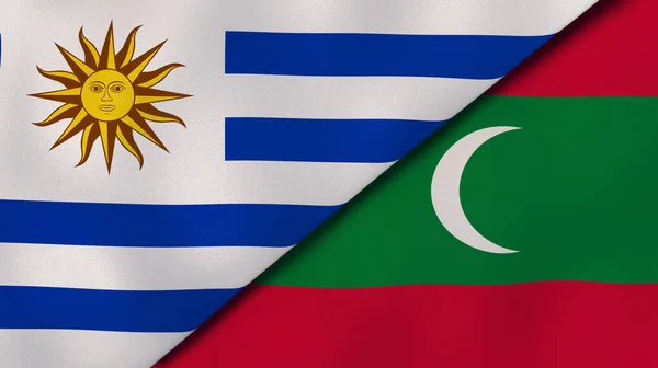 Dos Estados Banderas Uruguay Maldivas Fondo Negocio Alta Calidad Ilustración — Foto de Stock