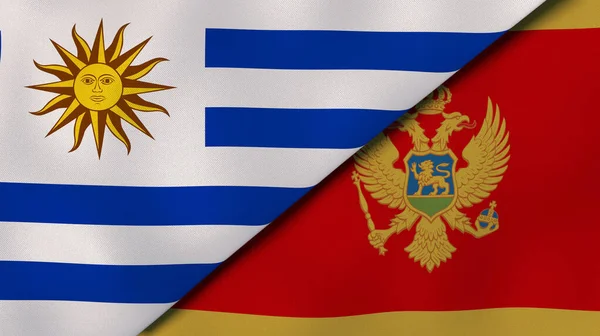 Twee Vlaggen Van Uruguay Montenegro Hoge Kwaliteit Zakelijke Achtergrond Illustratie — Stockfoto