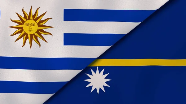 乌拉圭和瑙鲁两国国旗 高质量的商业背景 3D说明 — 图库照片