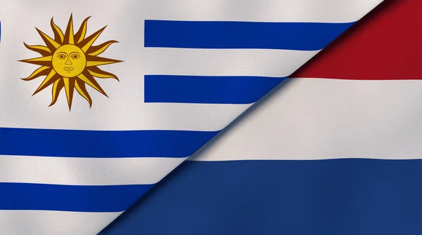 Два Прапори Держав Уругвай Нідерланди Високоякісне Ділове Минуле Ілюстрація — стокове фото