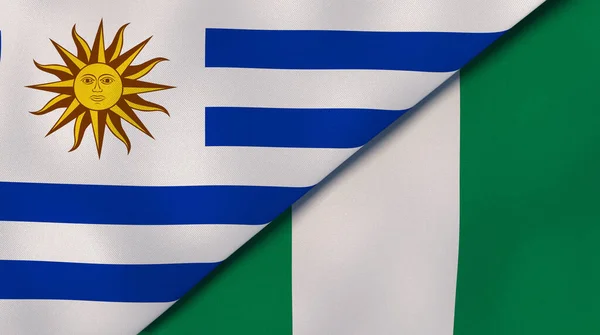 Dos Estados Banderas Uruguay Nigeria Fondo Negocio Alta Calidad Ilustración —  Fotos de Stock