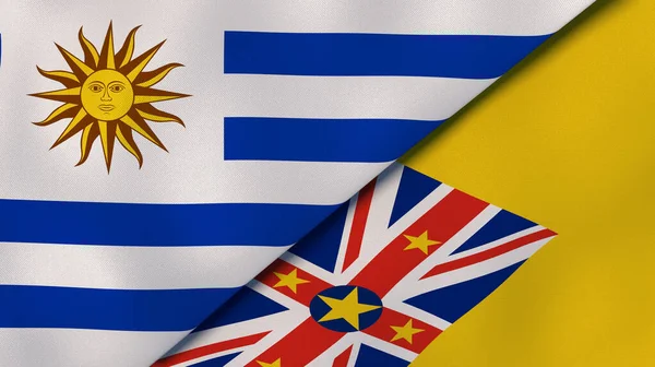 Twee Vlaggen Van Uruguay Niue Hoge Kwaliteit Zakelijke Achtergrond Illustratie — Stockfoto