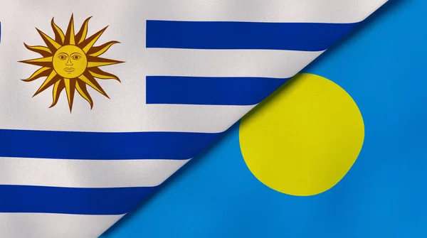 Dos Estados Banderas Uruguay Palaos Fondo Negocio Alta Calidad Ilustración —  Fotos de Stock