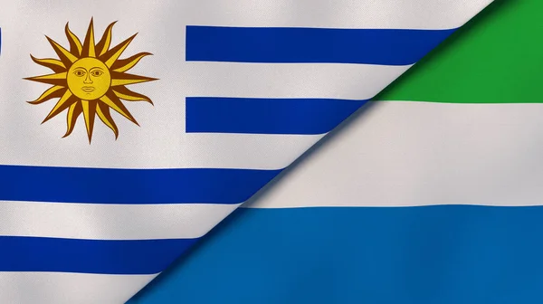 乌拉圭和塞拉利昂的两个国家的国旗 高质量的商业背景 3D说明 — 图库照片