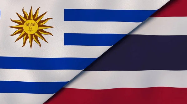 Two states flags of Uruguay and Thailand. High quality business background. 3d illustration