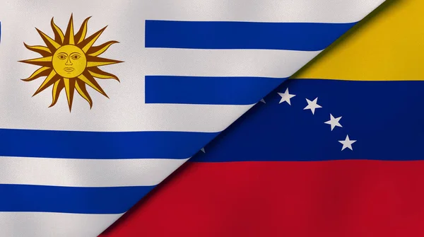 Twee Vlaggen Van Uruguay Venezuela Hoge Kwaliteit Zakelijke Achtergrond Illustratie — Stockfoto