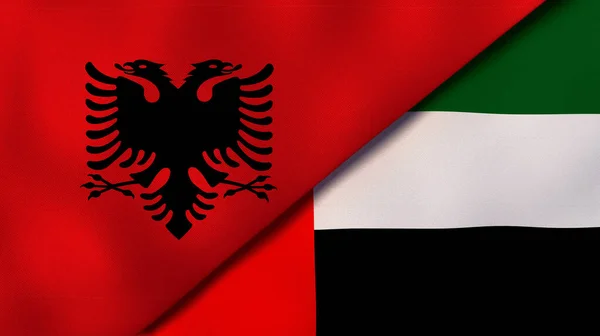 アルバニアとアラブ首長国連邦の2つの州旗 高品質のビジネス背景 3Dイラスト — ストック写真