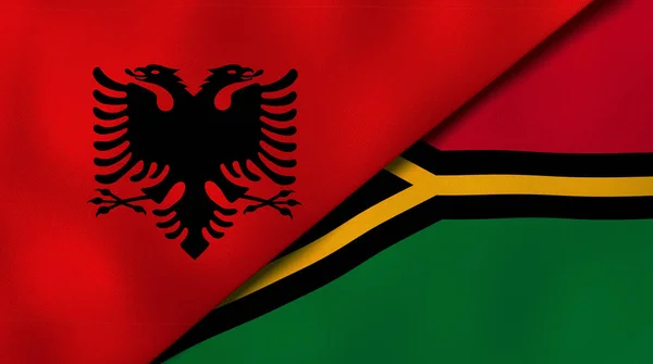 Twee Vlaggen Van Albanië Vanuatu Hoge Kwaliteit Zakelijke Achtergrond Illustratie — Stockfoto