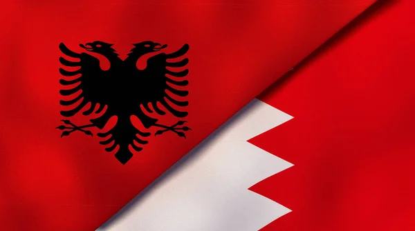 Twee Vlaggen Van Albanië Bahrein Hoge Kwaliteit Zakelijke Achtergrond Illustratie — Stockfoto