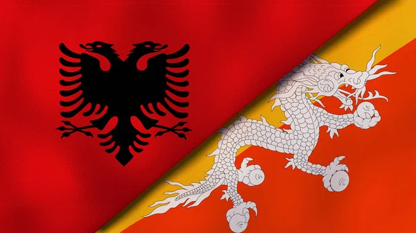 Dois Estados Bandeiras Albânia Butão Fundo Negócios Alta Qualidade Ilustração — Fotografia de Stock
