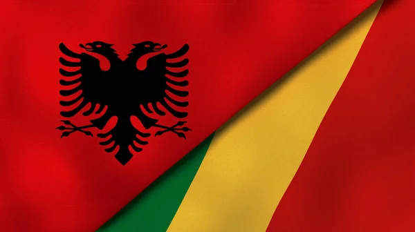 Два Державні Прапори Албанії Конго Високоякісне Ділове Минуле Ілюстрація — стокове фото