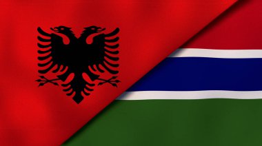 Arnavutluk ve Gambiya 'nın iki bayrağı. Kaliteli bir iş geçmişi. 3d illüstrasyon