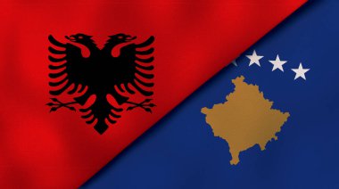Arnavutluk ve Kosova 'nın iki bayrağı. Kaliteli bir iş geçmişi. 3d illüstrasyon