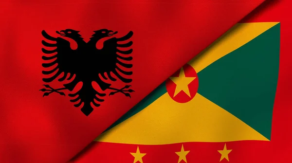 Två Stater Flaggar Albanien Och Grenada Hög Kvalitet Affärsbakgrund Illustration — Stockfoto